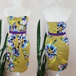 Strapless Floral Chartreuse Dress